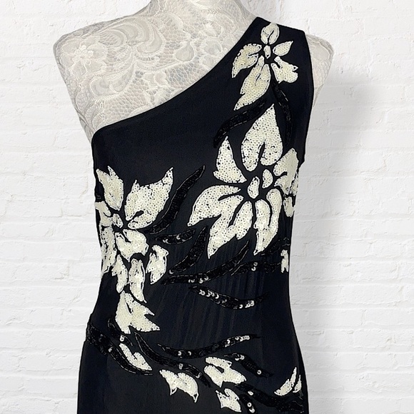 Cachè One Shoulder Sequined Evening Gown Formal Black Tie Full Length Small - Picture 5 of 13